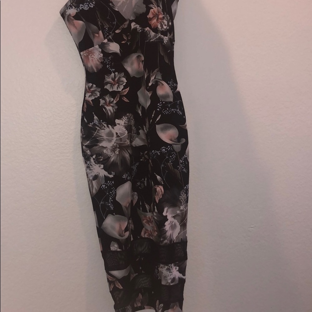 3/4 length dress with mesh sections at bottom